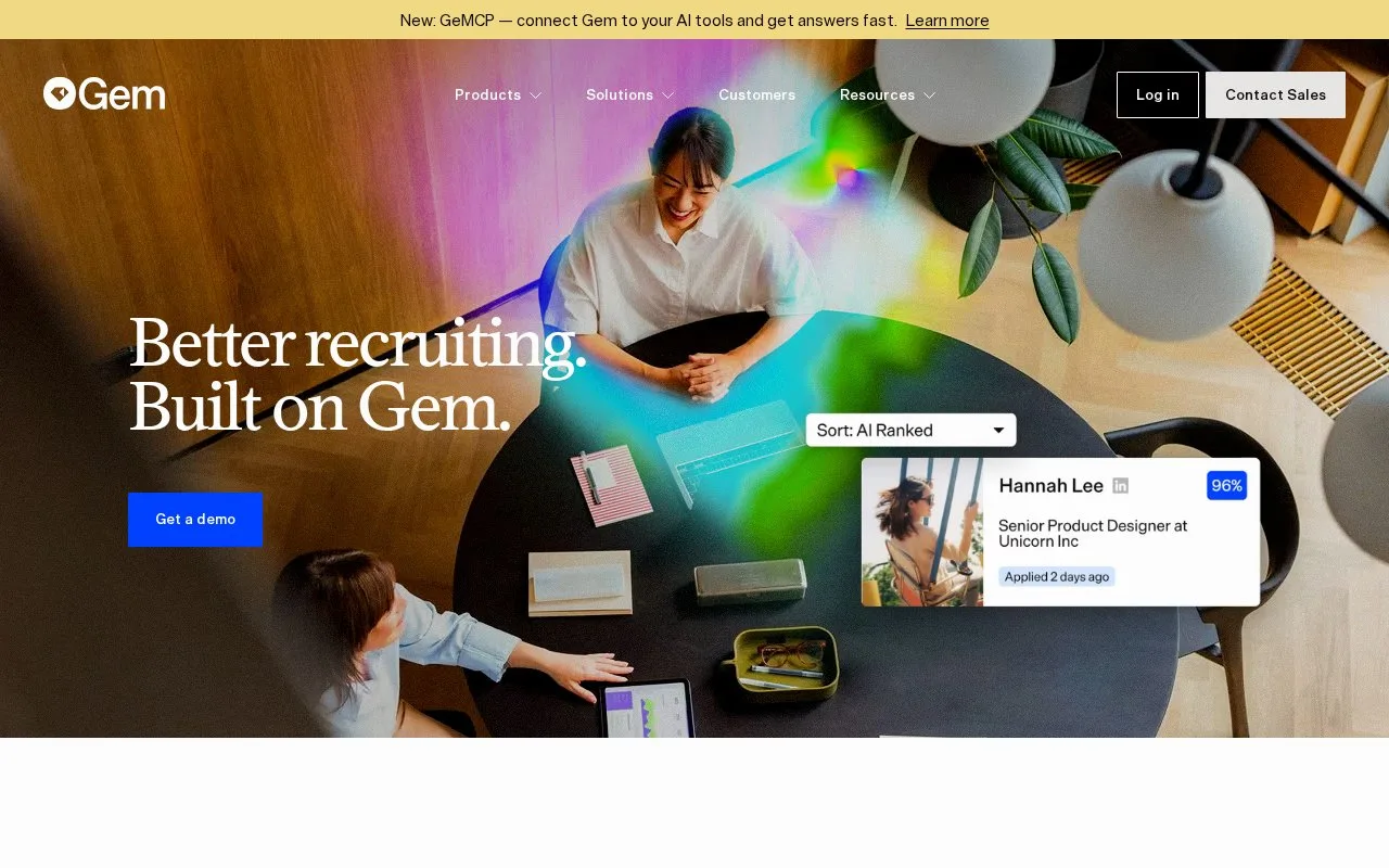 Screenshot of the Gem homepage