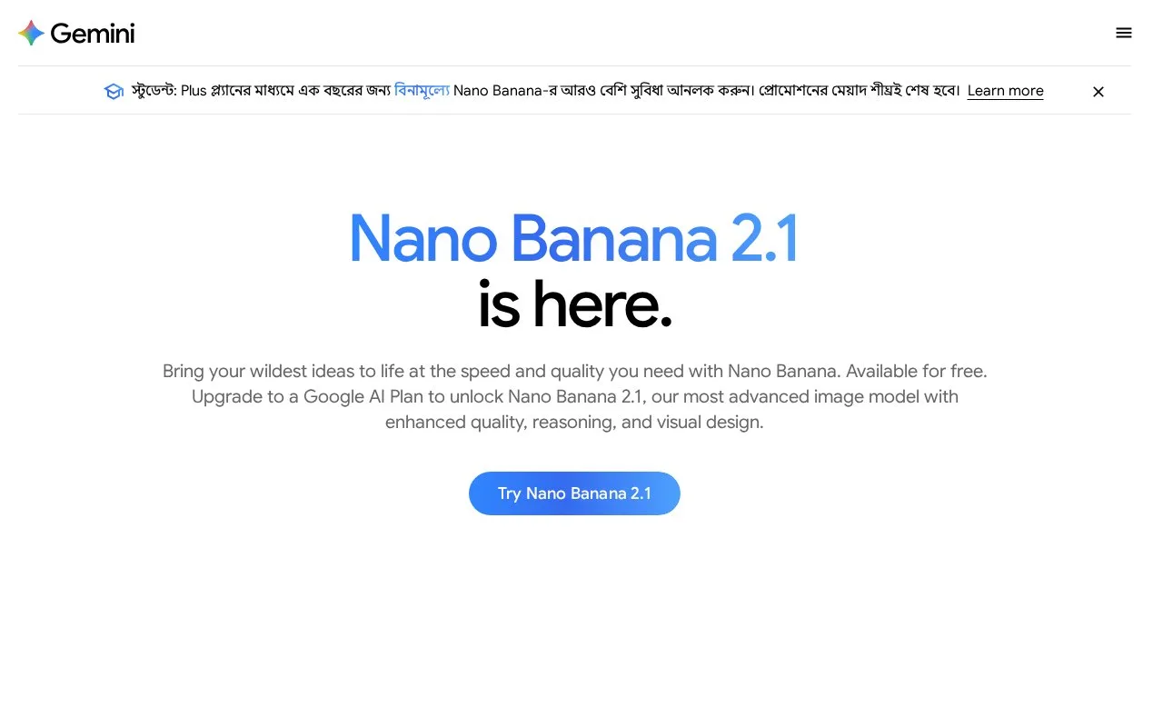 Screenshot of the Nano Banana 2 homepage