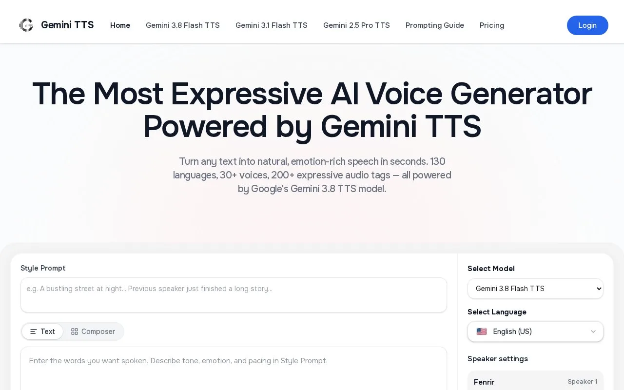 Screenshot of the Gemini TTS homepage