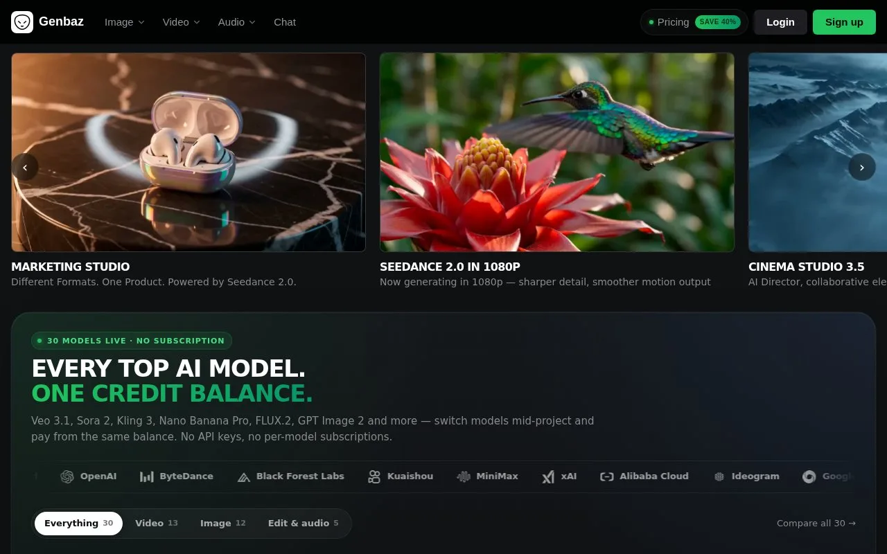 Screenshot of the Genbaz homepage