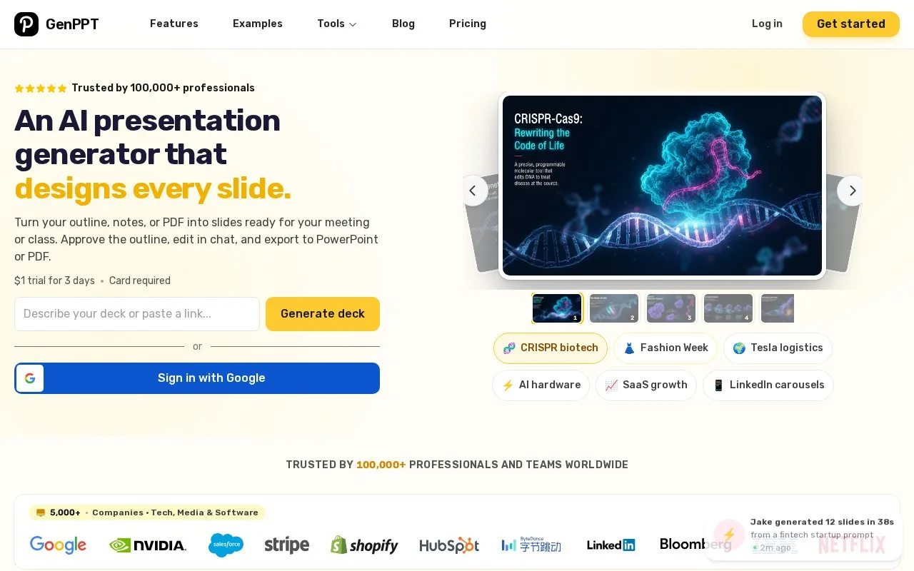 Screenshot of the GenPPT homepage
