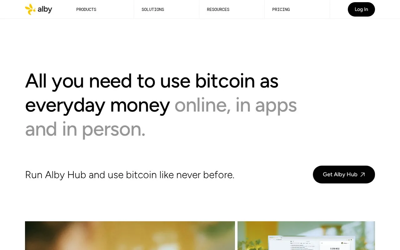 Screenshot of the Alby homepage