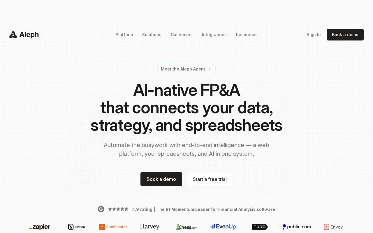 Screenshot of the Aleph homepage