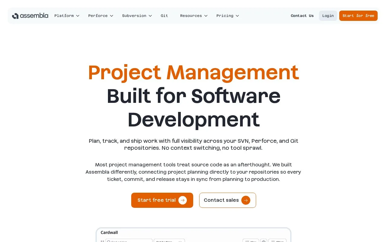 Screenshot of the Assembla homepage
