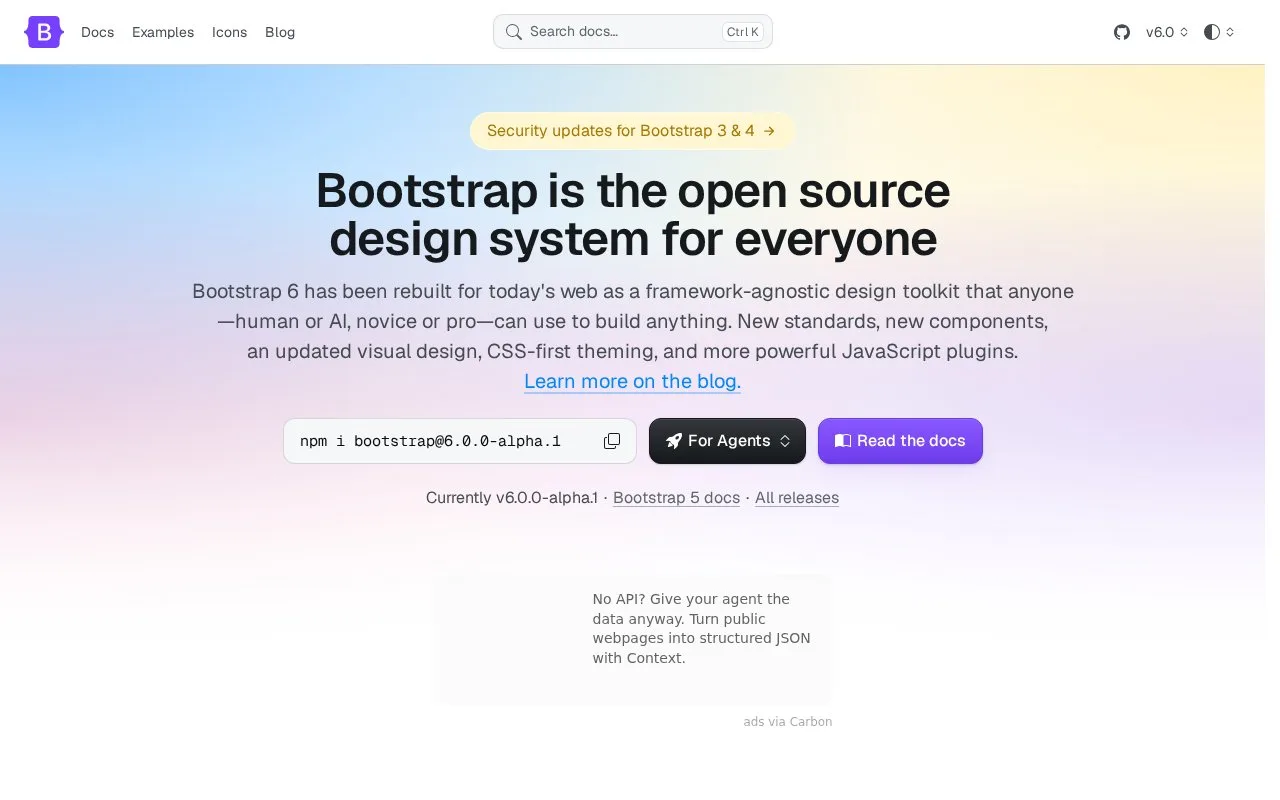 Screenshot of the Bootstrap homepage