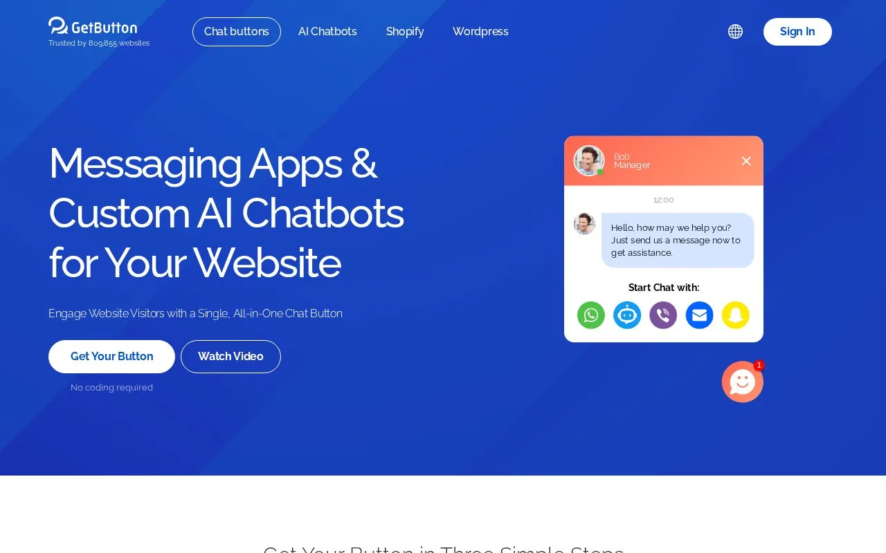 Screenshot of the GetButton homepage
