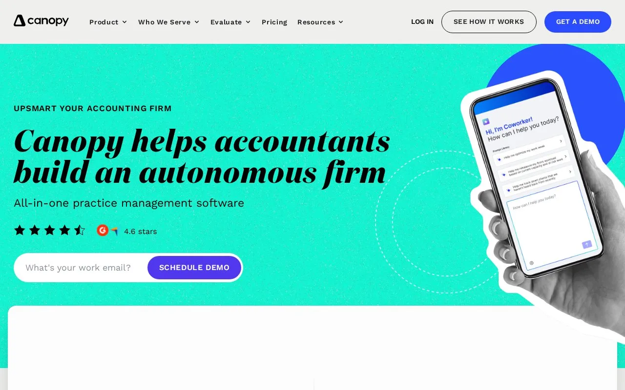 Screenshot of the Canopy homepage