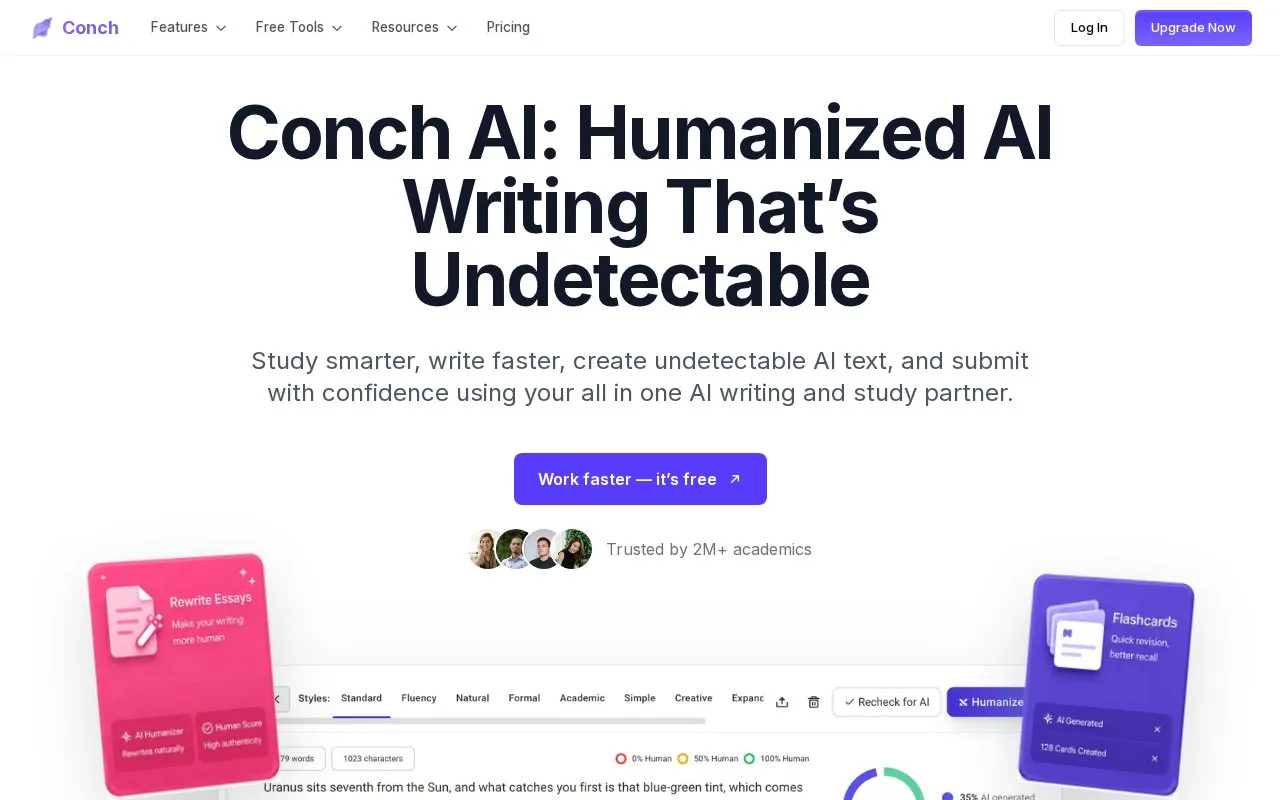 Screenshot of the Conch AI homepage