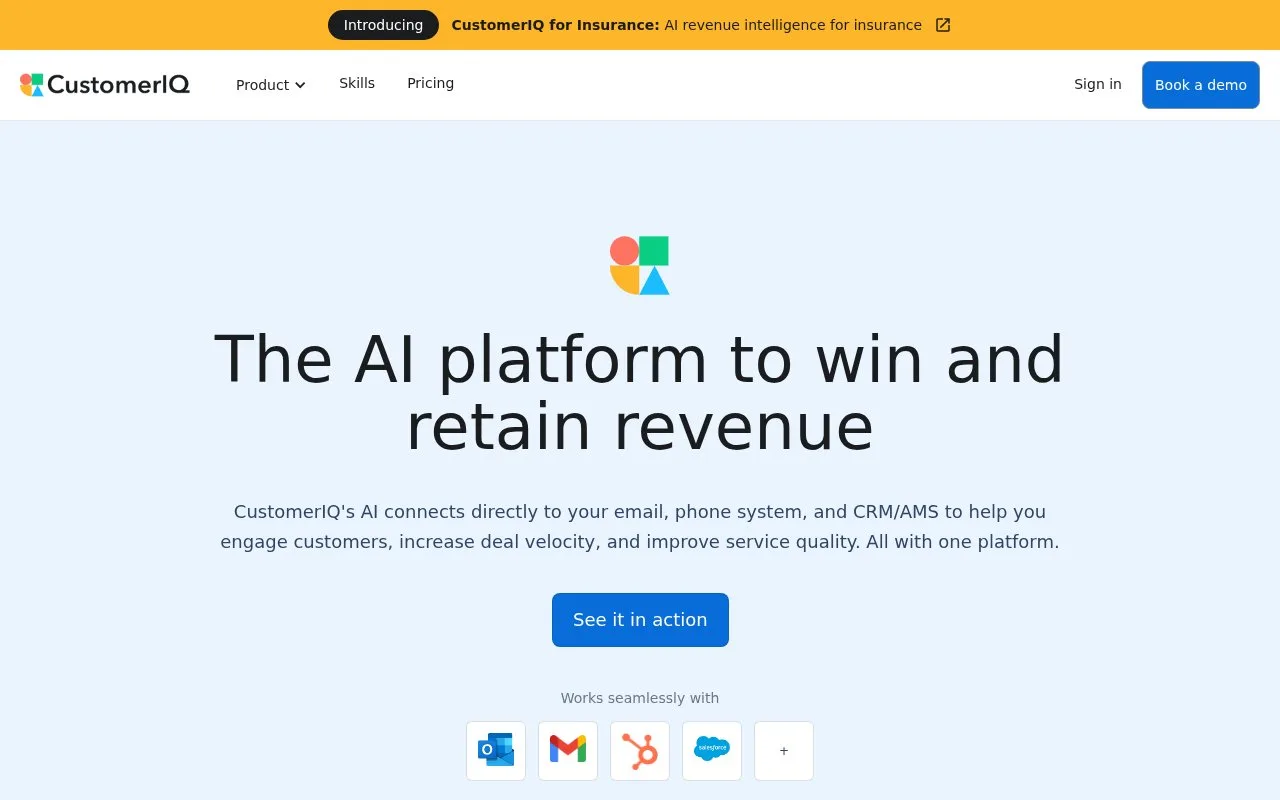 Screenshot of the CustomerIQ homepage