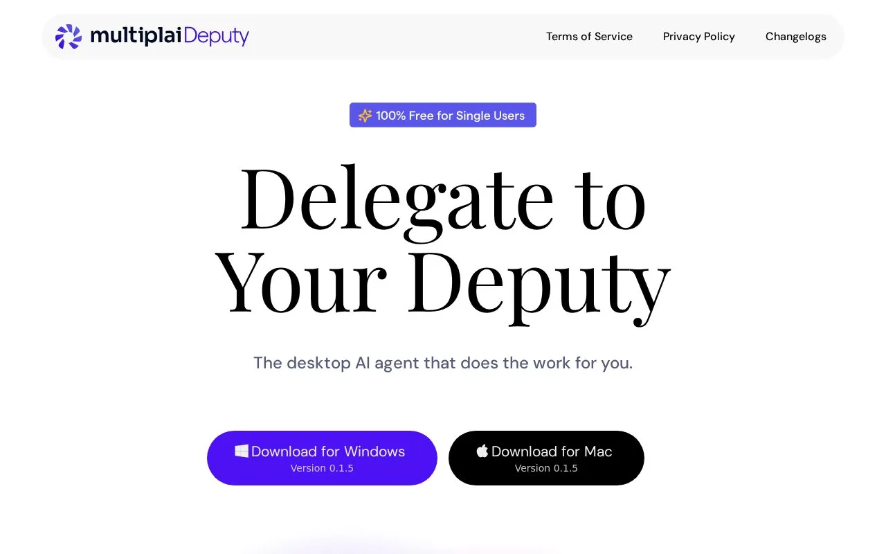 Screenshot of the Multiplai Deputy homepage