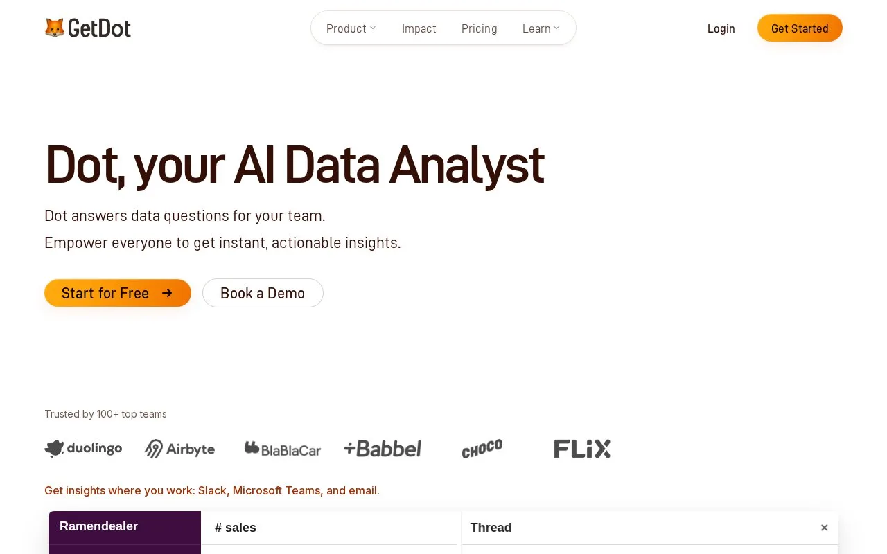 Screenshot of the Dot homepage