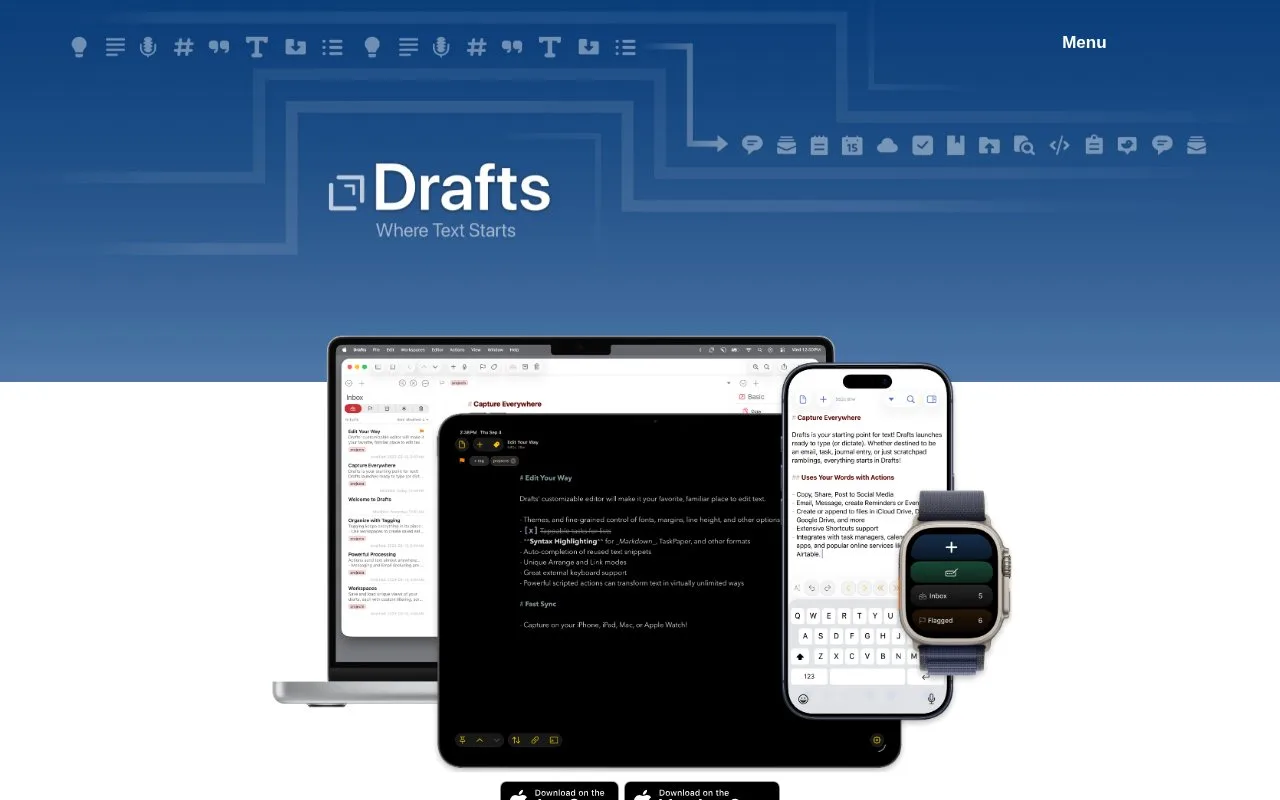 Screenshot of the Drafts homepage
