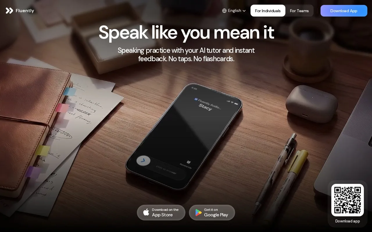 Screenshot of the Fluently homepage