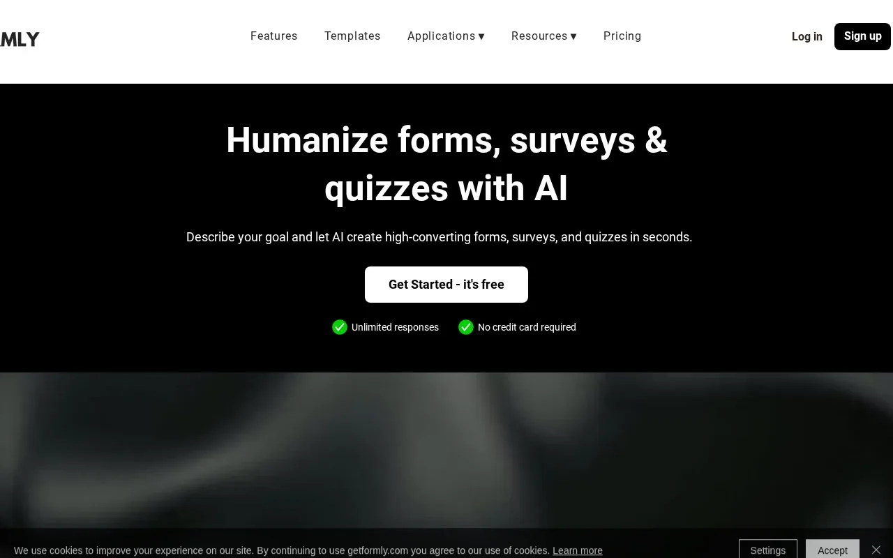 Screenshot of the Formly homepage