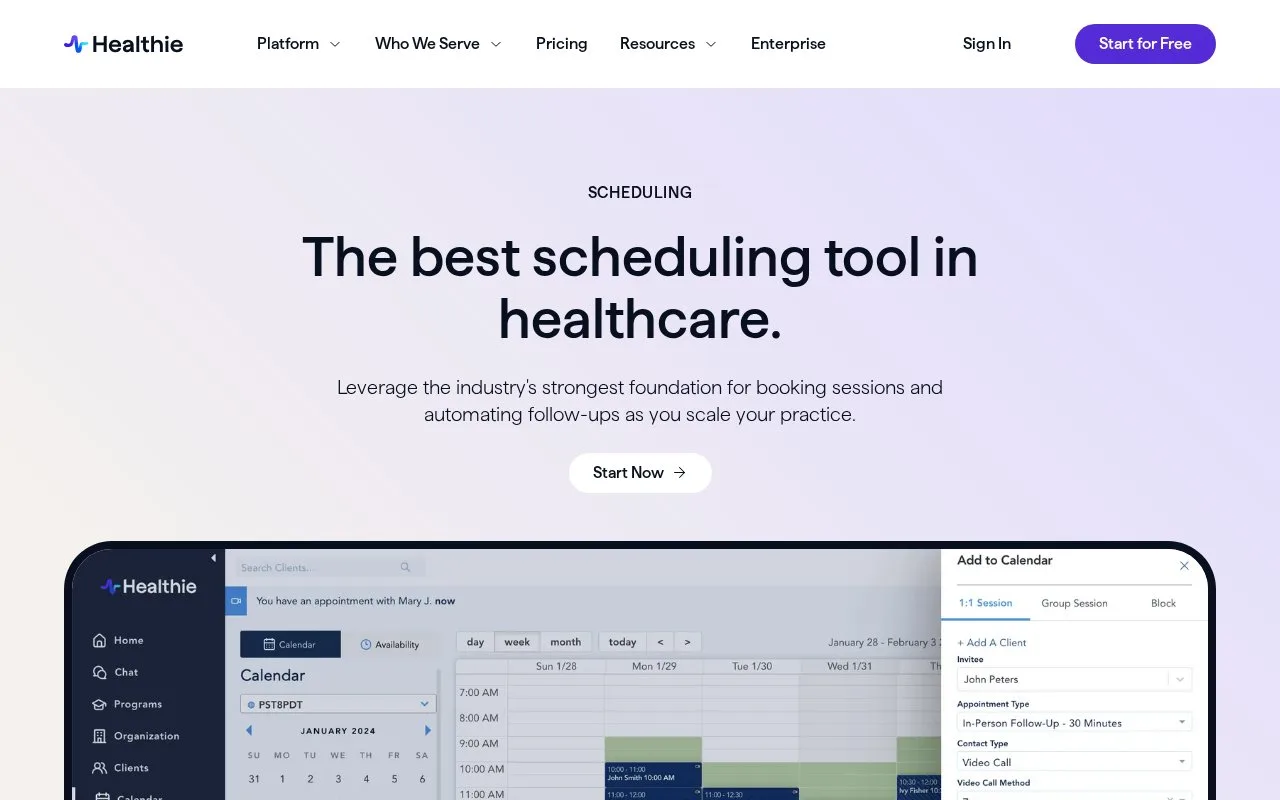 Screenshot of the Healthie homepage