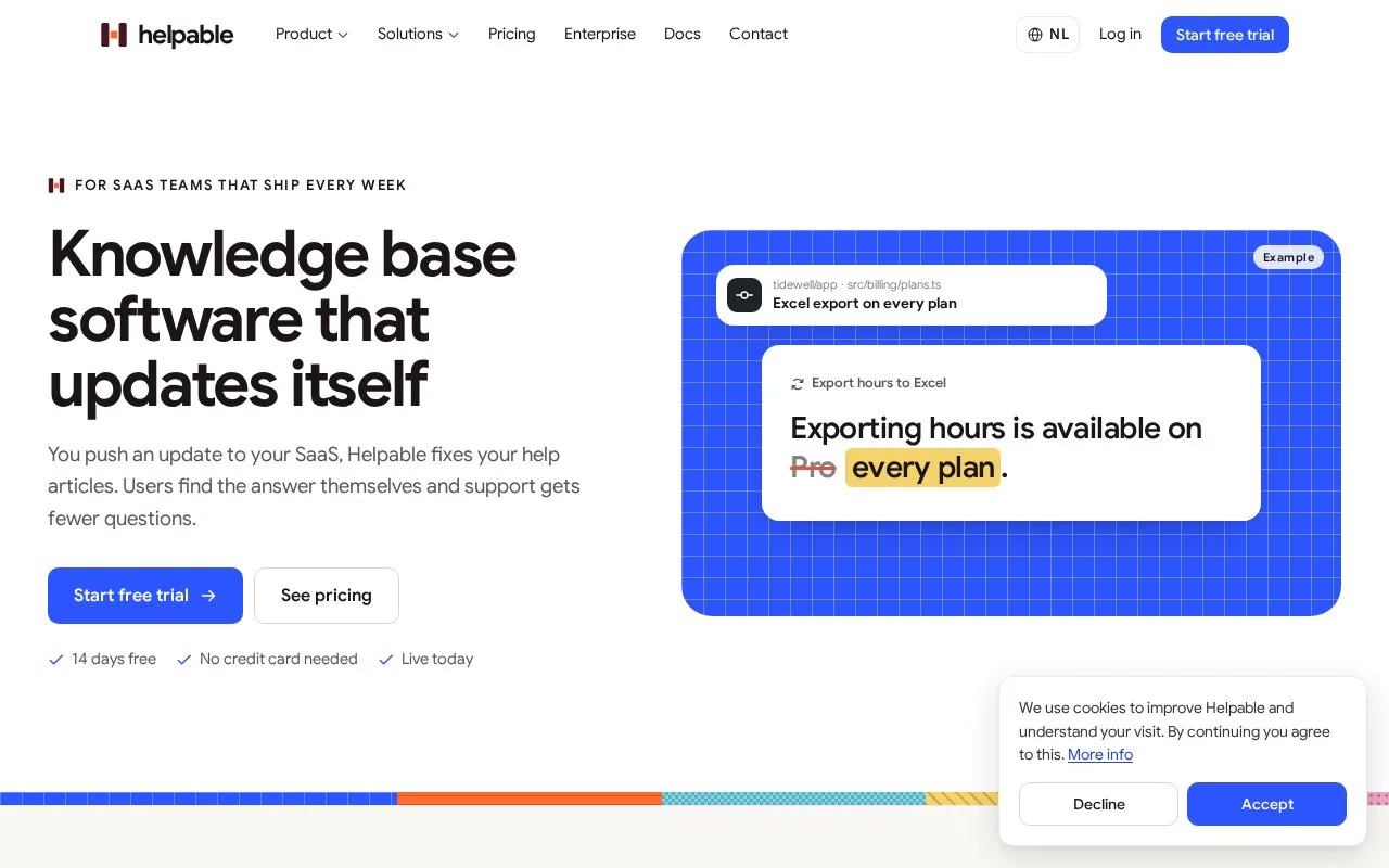 Screenshot of the Helpable homepage