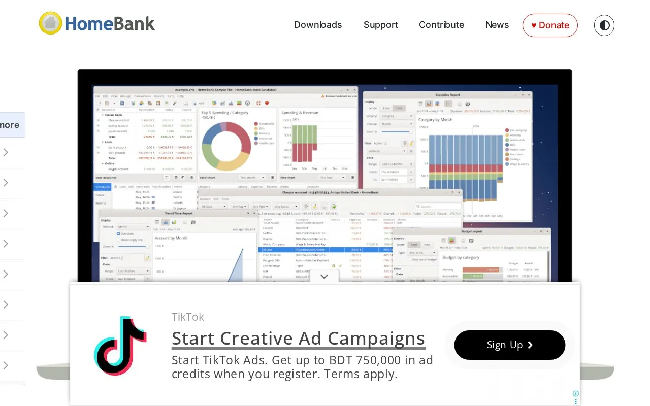 Screenshot of the HomeBank homepage