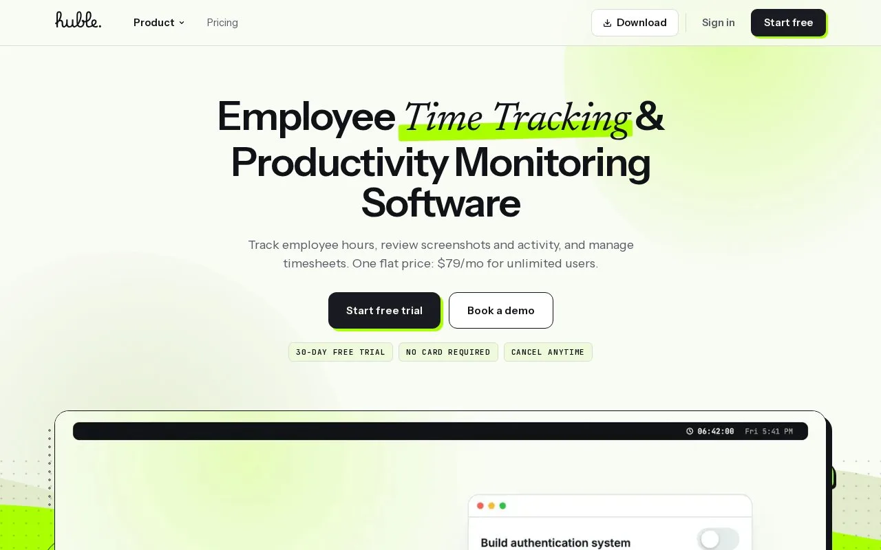 Screenshot of the Huble homepage