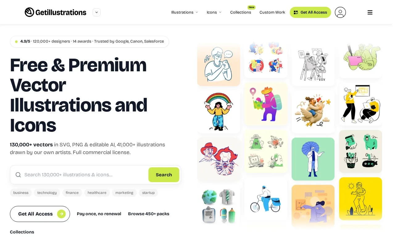 Screenshot of the GetIllustrations homepage