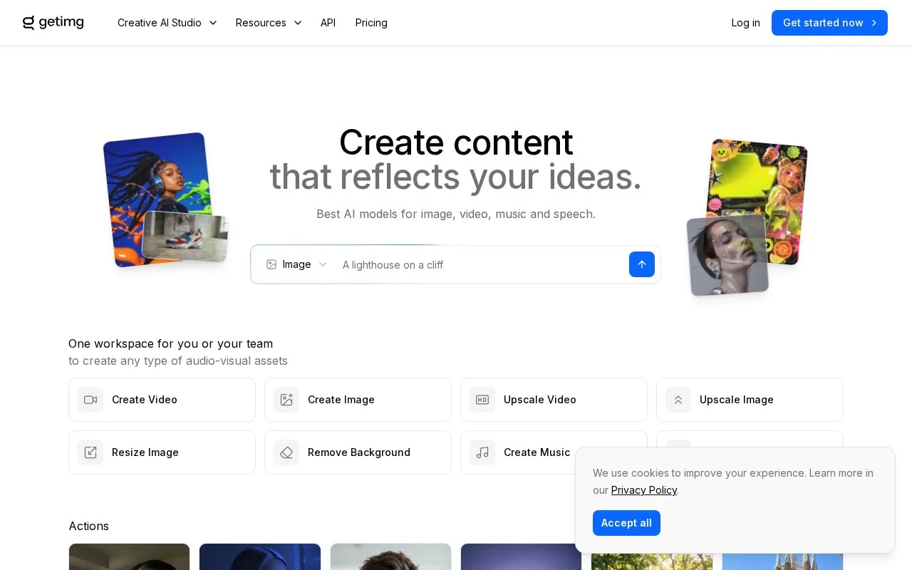 Screenshot of the getimg.ai homepage