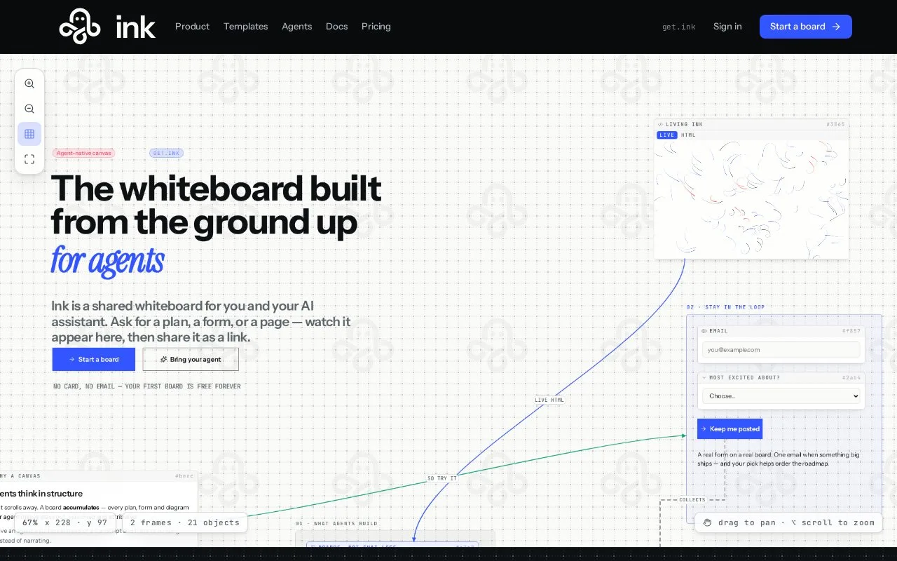 Screenshot of the Ink homepage