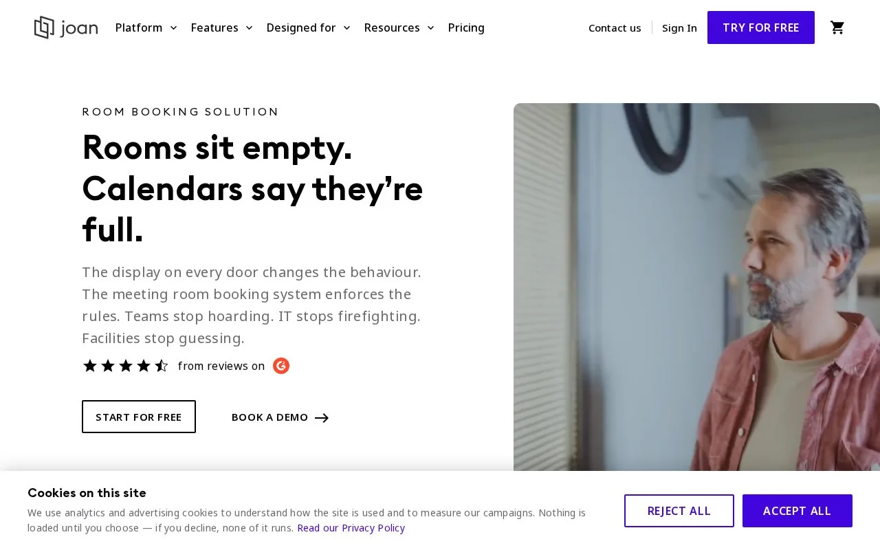 Screenshot of the Joan homepage