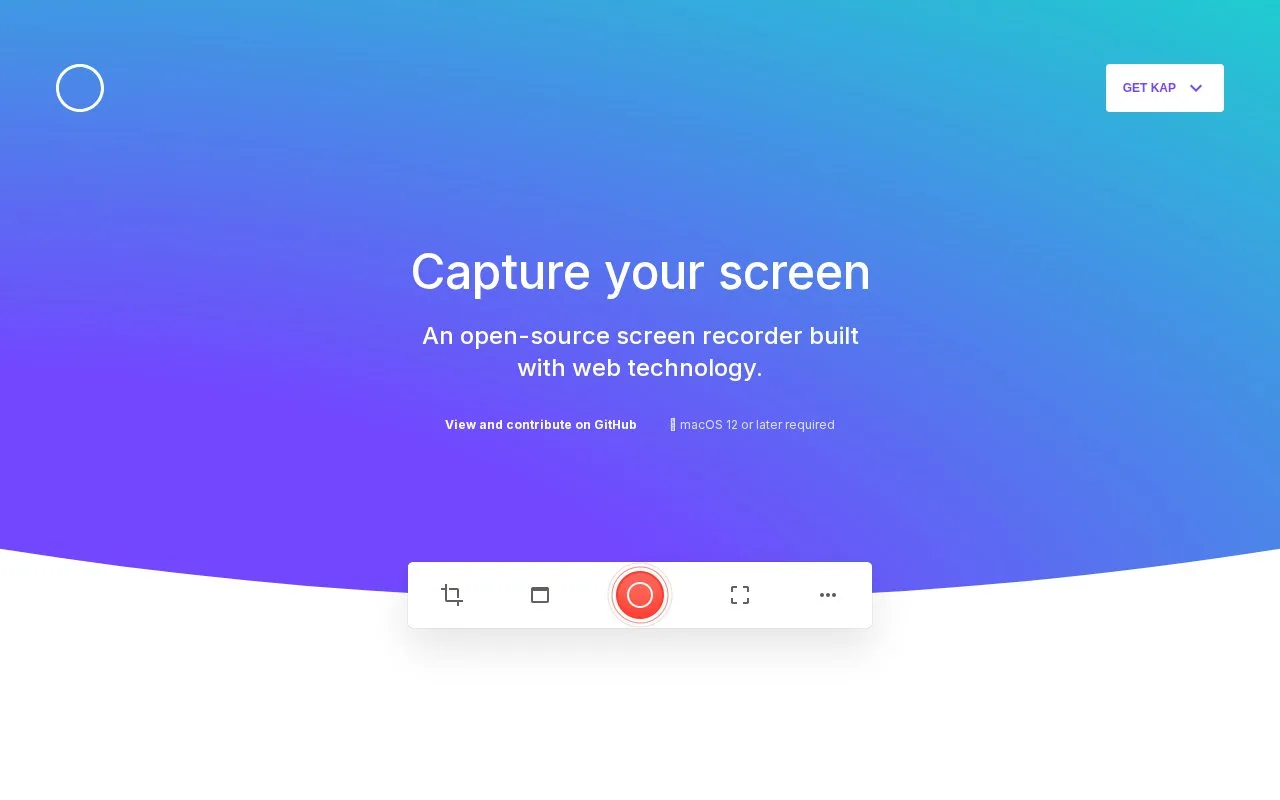 Screenshot of the Kap homepage