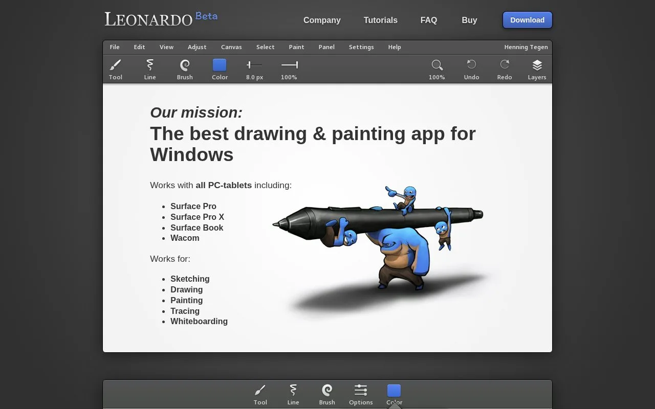Screenshot of the Leonardo for Windows homepage