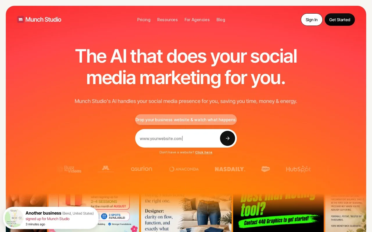 Screenshot of the Munch Studio homepage