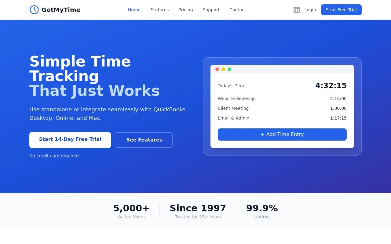 Screenshot of the GetMyTime homepage
