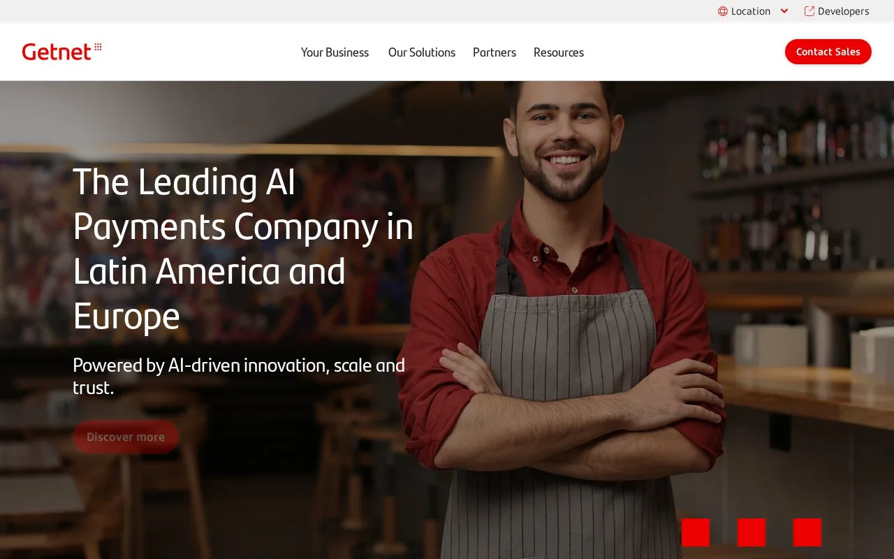 Screenshot of the Getnet homepage