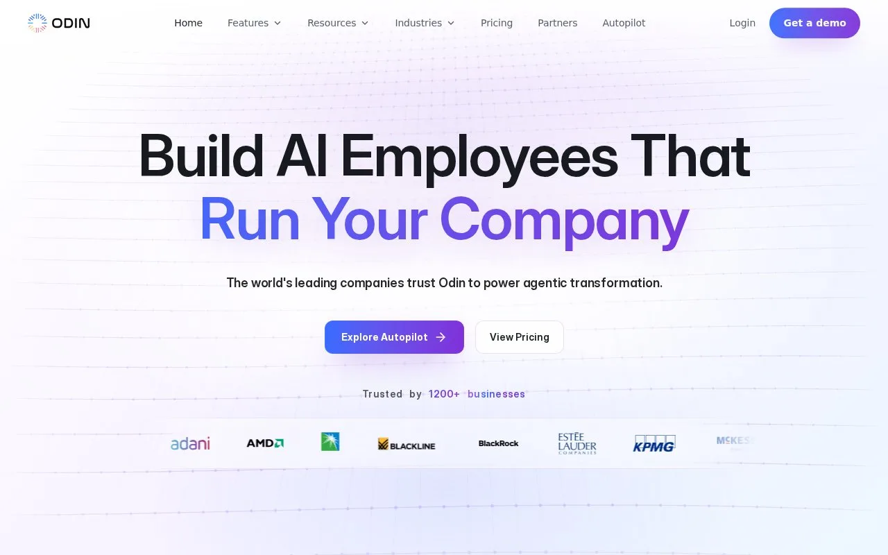 Screenshot of the Odin AI homepage