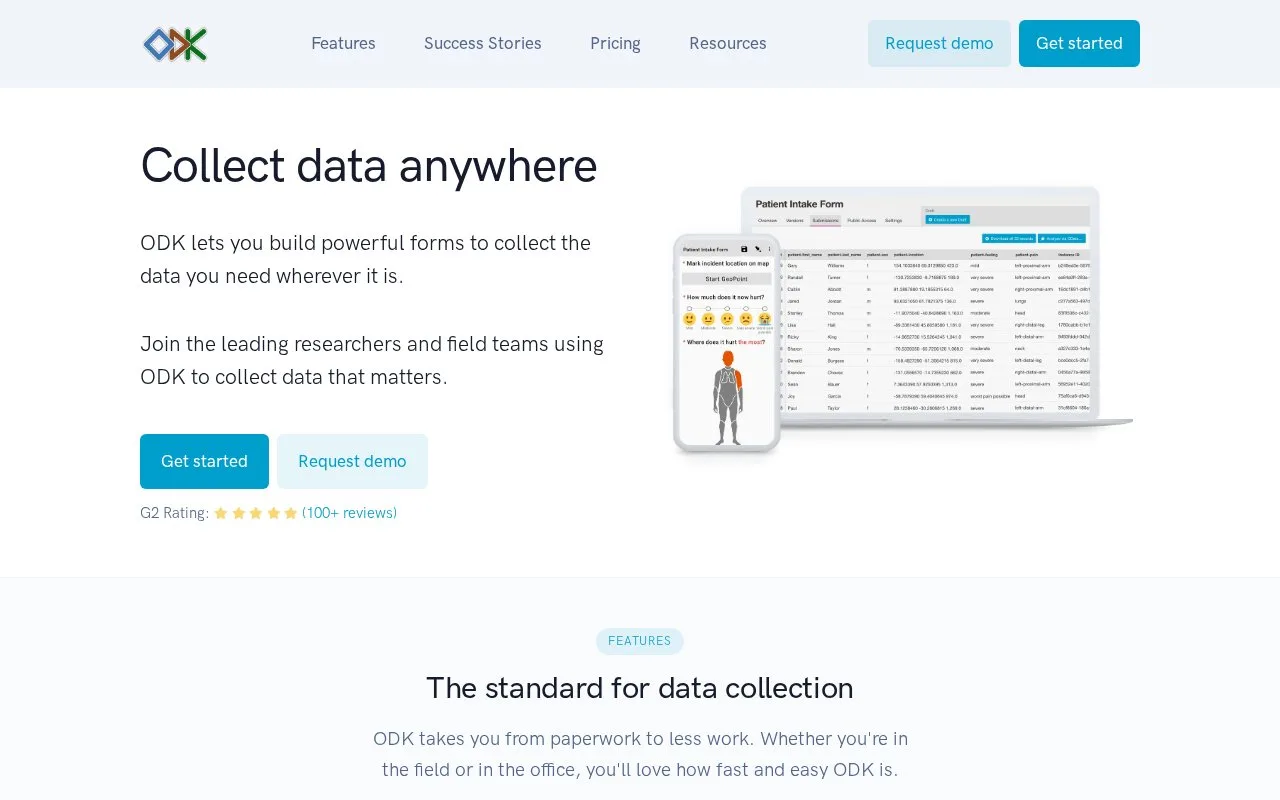 Screenshot of the ODK homepage