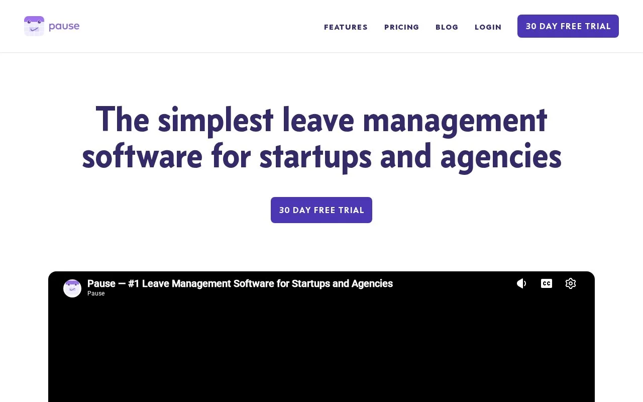 Screenshot of the Pause homepage