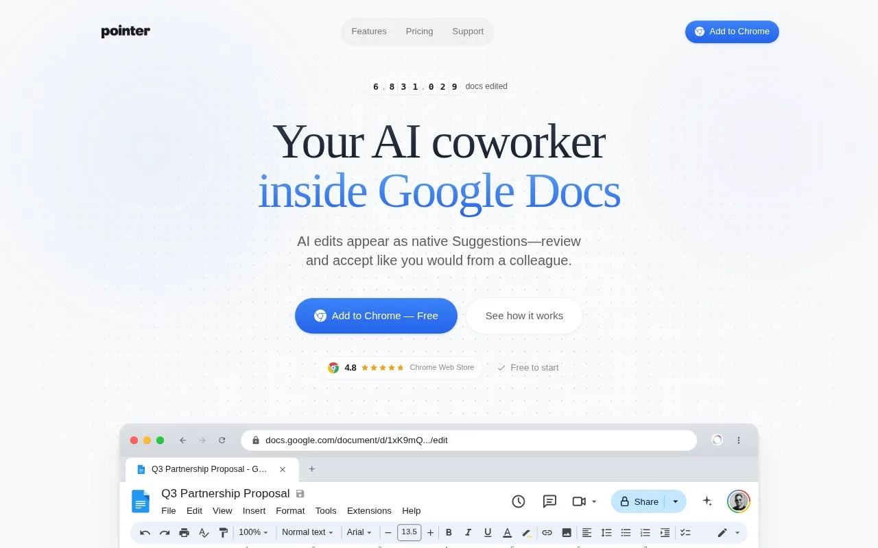 Screenshot of the Pointer homepage