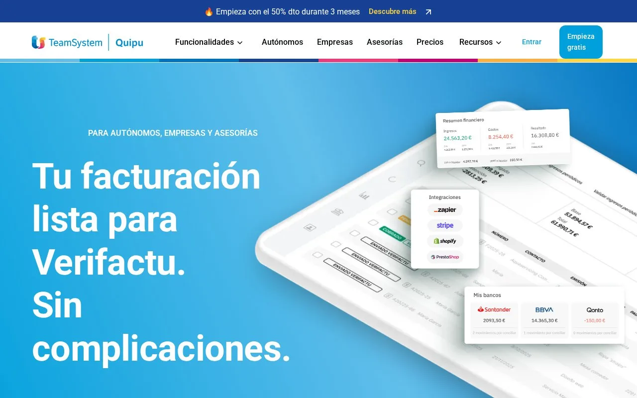 Screenshot of the TeamSystem Quipu homepage