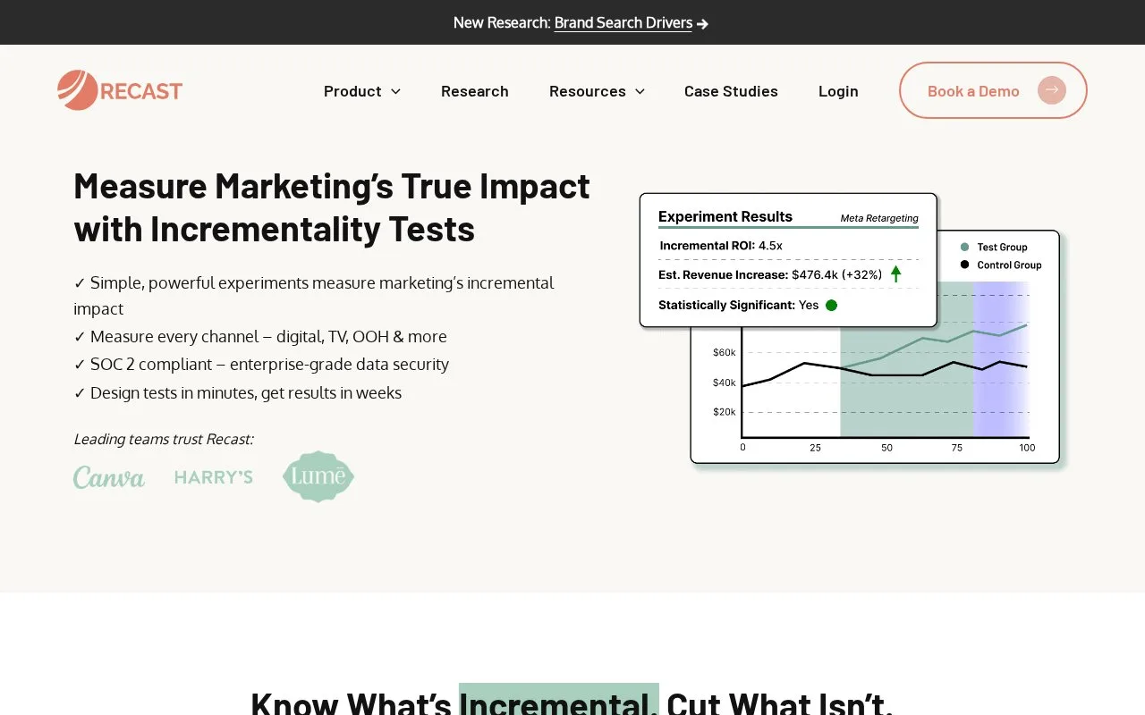 Screenshot of the GeoLift by Recast homepage
