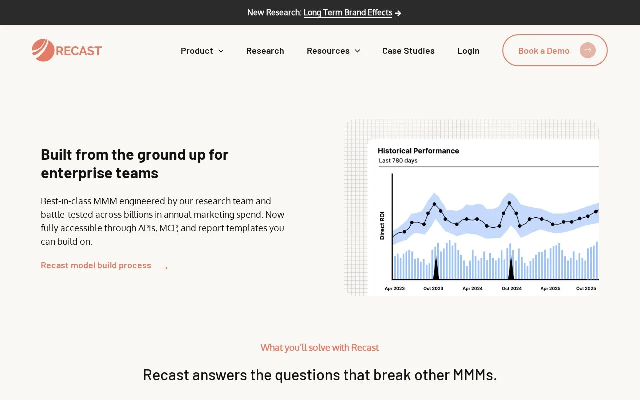 Screenshot of the Recast MMM homepage