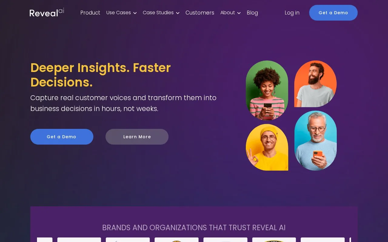 Screenshot of the Reveal AI homepage