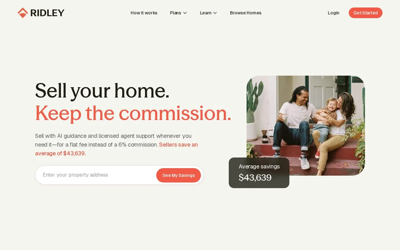 Screenshot of the Ridley homepage