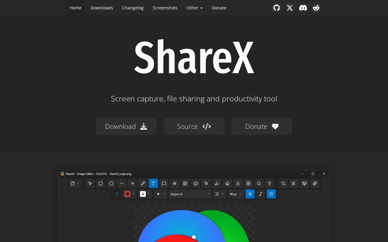 Screenshot of the ShareX homepage
