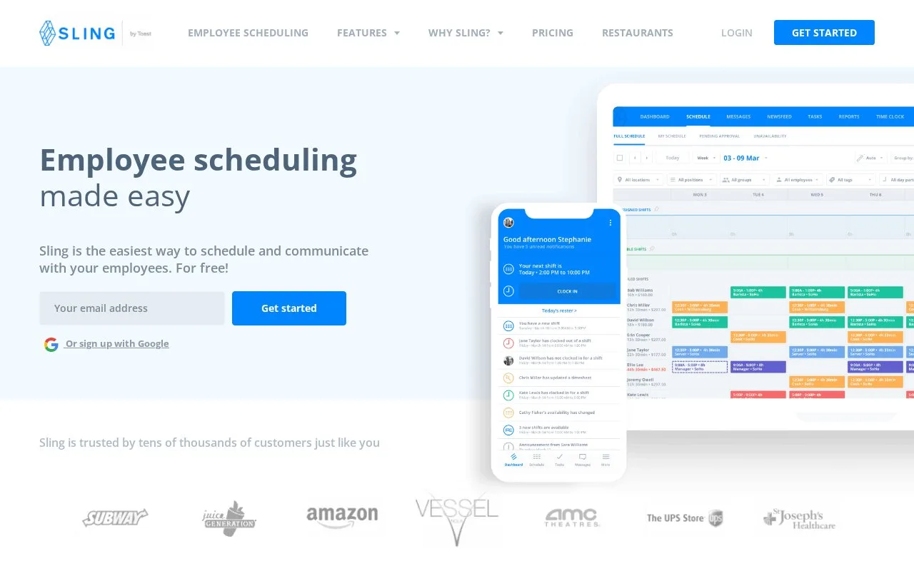Screenshot of the Sling by Toast homepage
