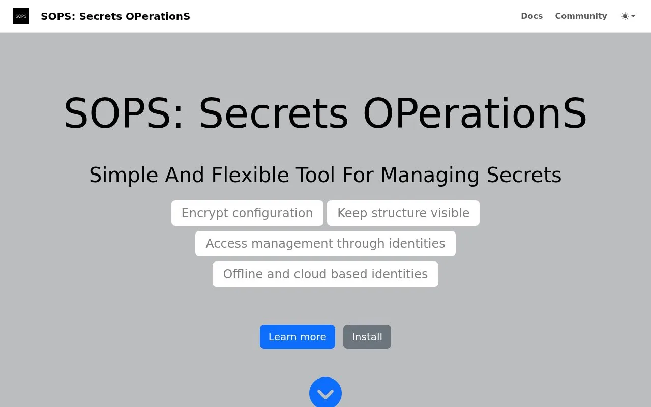 Screenshot of the SOPS homepage