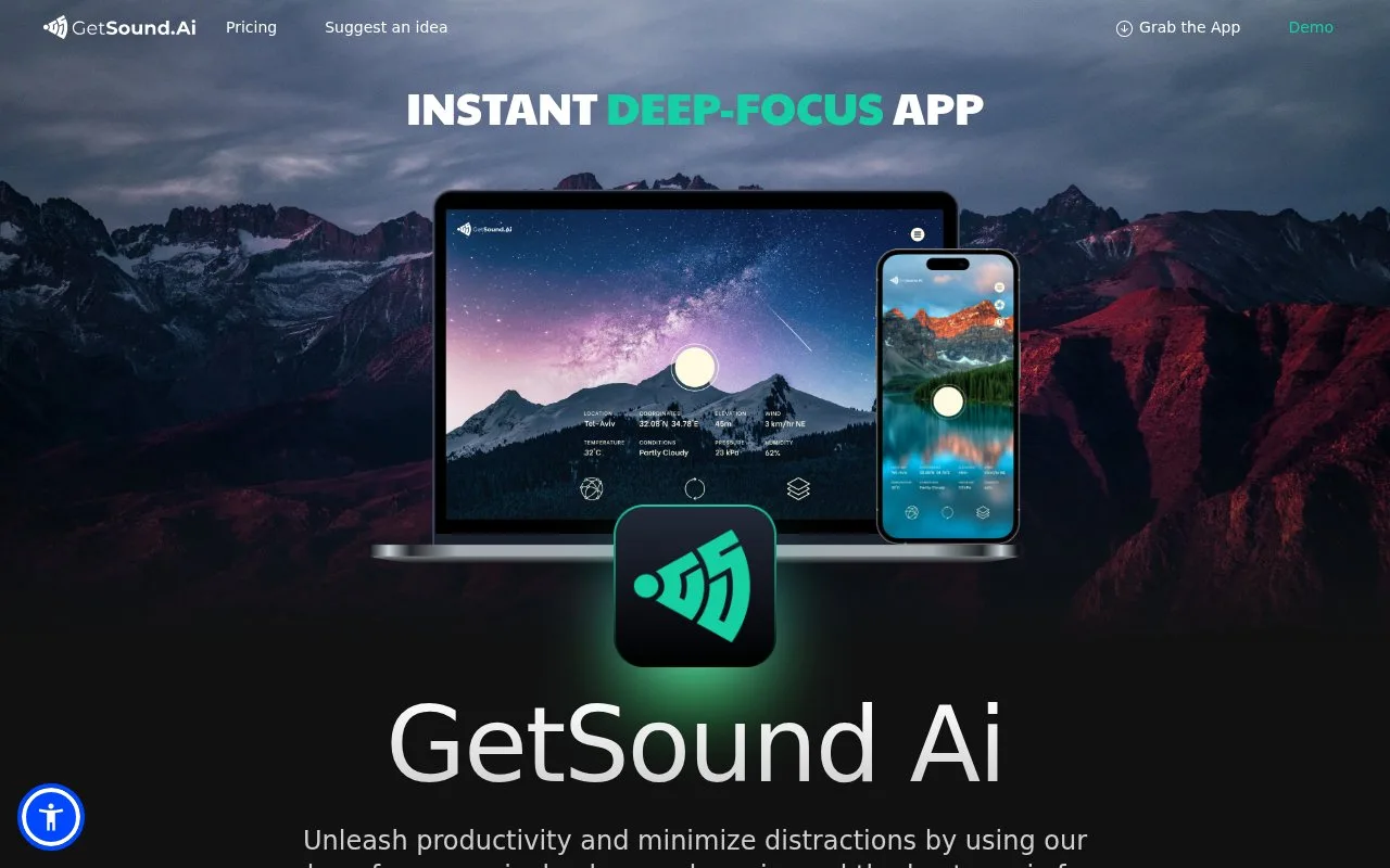 Screenshot of the GetSound.ai homepage