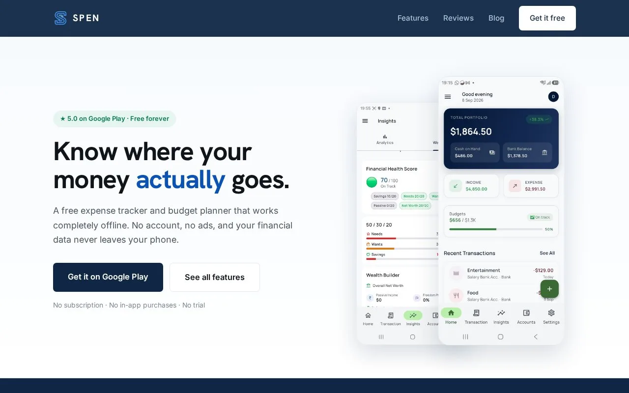 Screenshot of the Spen homepage