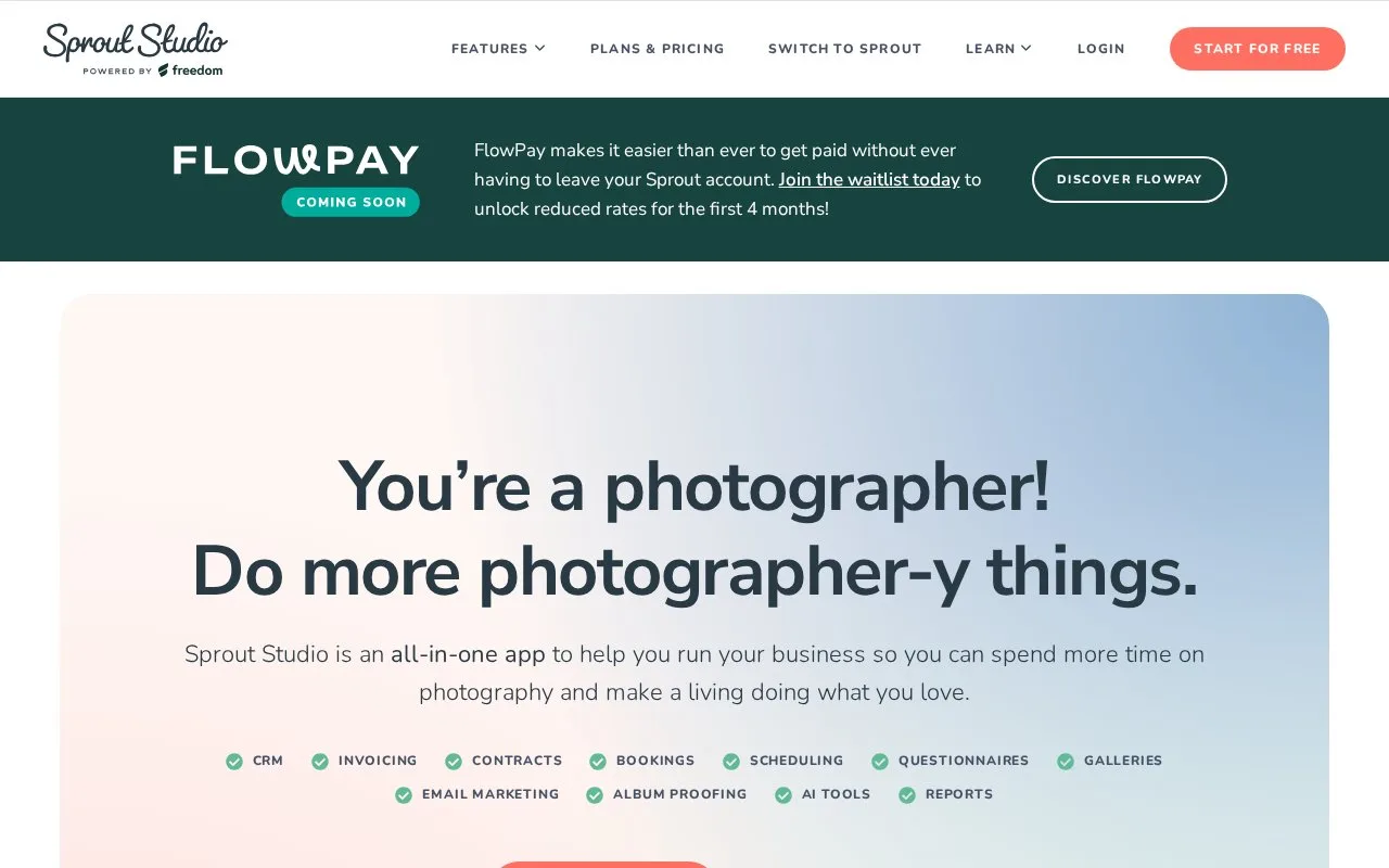 Screenshot of the Sprout Studio homepage