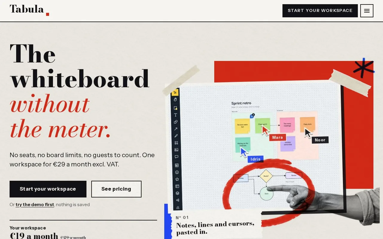 Screenshot of the Tabula homepage