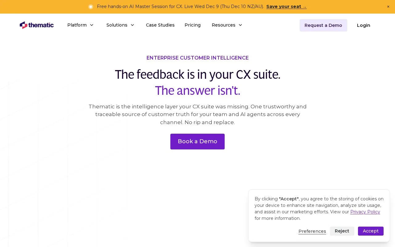Screenshot of the Thematic homepage