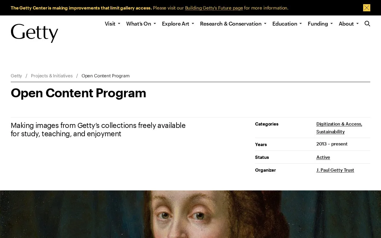 Screenshot of the Getty Open Content Program homepage