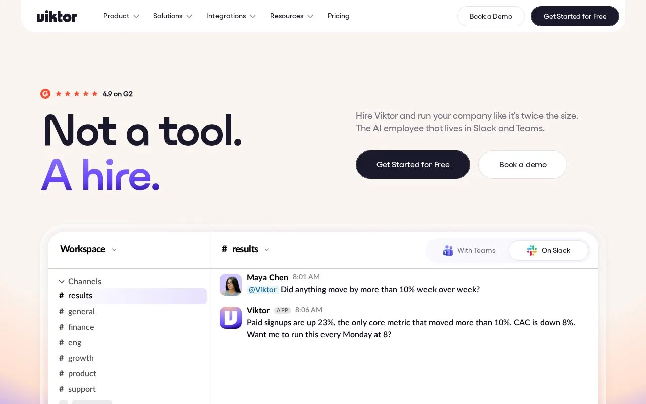 Screenshot of the Viktor homepage